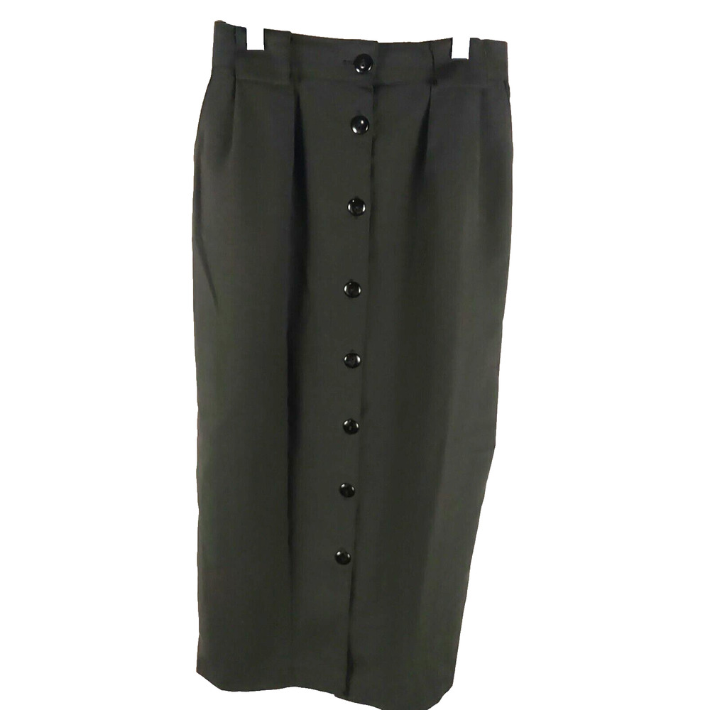 Vintage Christy Girl Women's Skirt Size 6 Black Button Up Straight Midi Modest